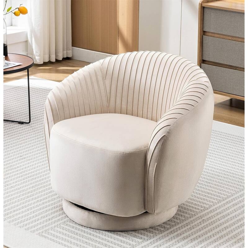 US Pride Furniture Contemporary Velvet Swivel Barrel Chair with 360° Spin Capability Round Accent One-Seater Sofa