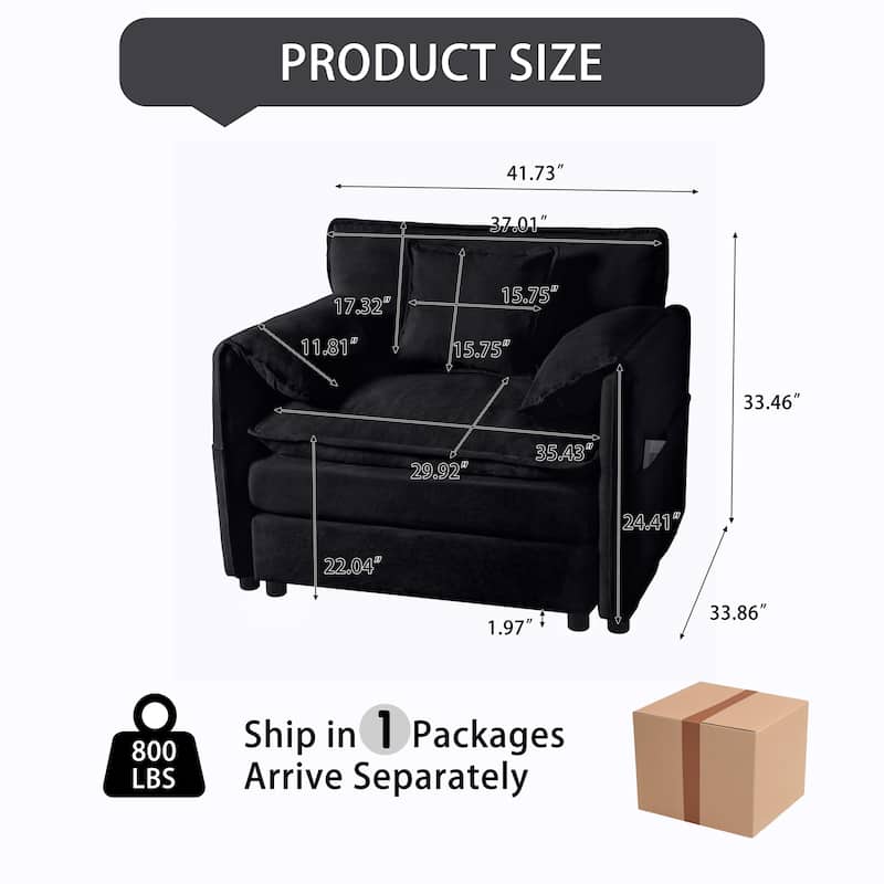 Anmytek Oversized 41.73" Chenille Modular Deep Seat Armchair DIY Sectional Reading Chair with Toss Pillow