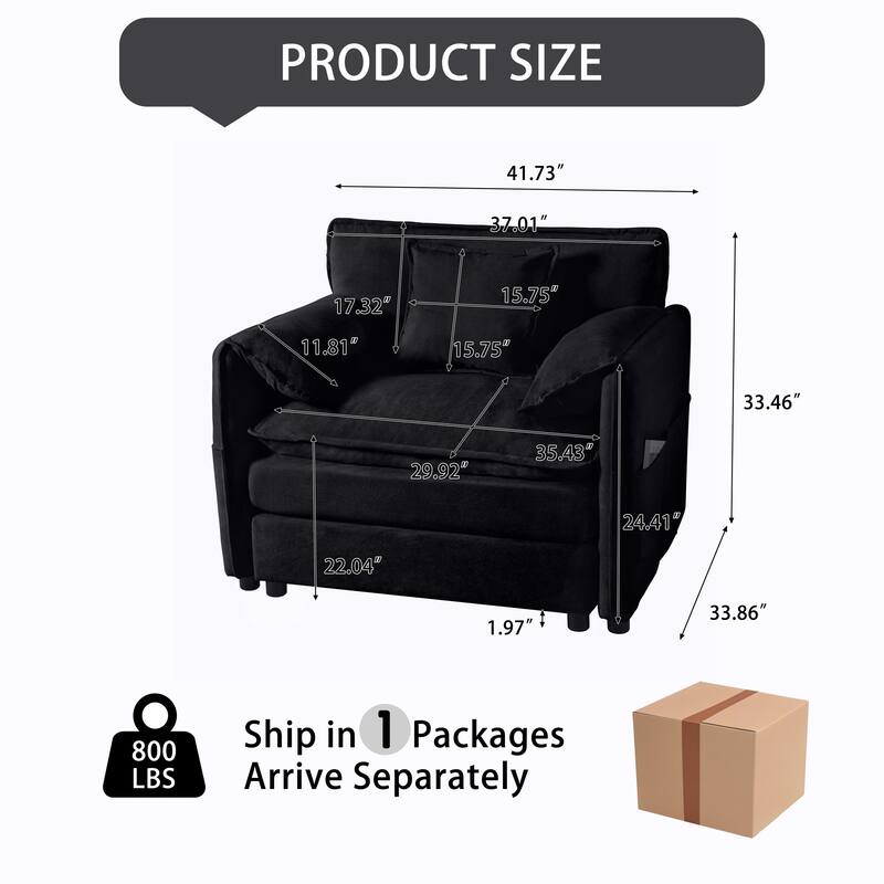 Chenille Upholstered Accent Chair / Oversized Single Sofa Lounge Chair / Deep Seat Reading Sofa Armchair