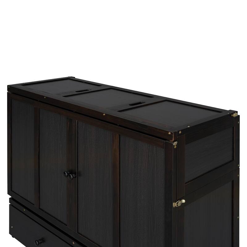 Full Size 2-in-1 Murphy Bed Cabinet with Space Saving Design with Built in USB/Power Outlets, Large Storage Drawer