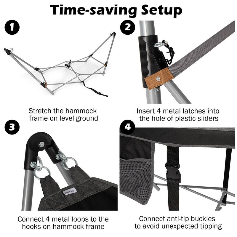 Gymax Folding Hammock Indoor & Outdoor Hammock with Side Pocket & Iron