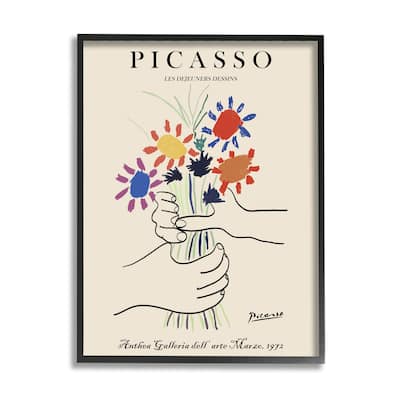 Stupell Classical Picasso Floral Painting Hands Holding Bouquet Framed Wall Art
