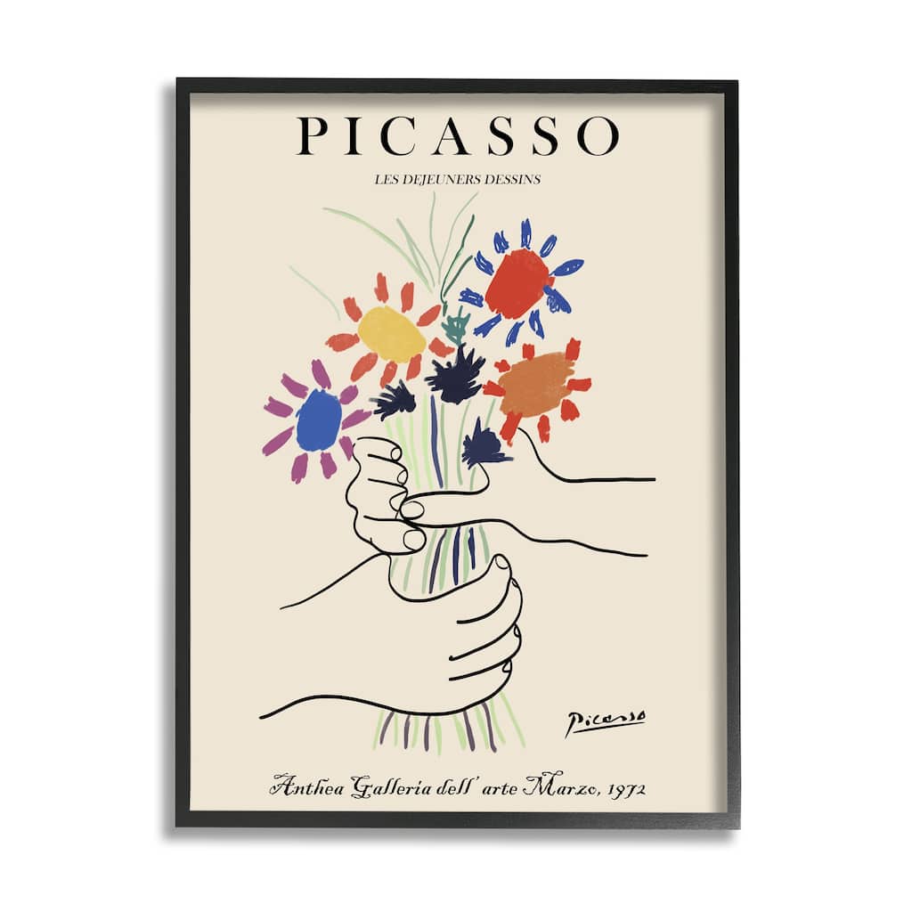 Stupell Classical Picasso Floral Painting Hands Holding Bouquet Framed Wall Art