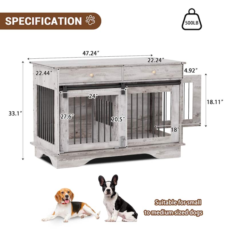47" Dog Crate Furniture with Drawers & Divider