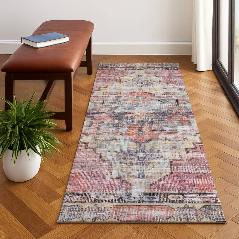 Premium Washable Super Soft Vintage Traditional Mayfield Rug - Paprika - 2'3" x 7'6"