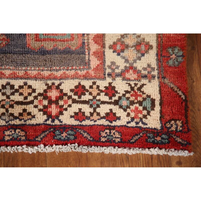 Geometric Pink Ardebil Persian Vintage Runner Rug Handmade Wool Carpet - 3'9"x 10'0"