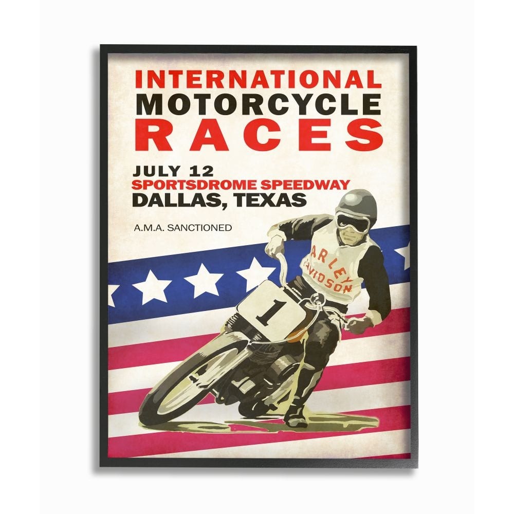 Stupell American Motor Racing Sports Bike Vintage Poster Framed Wall Art