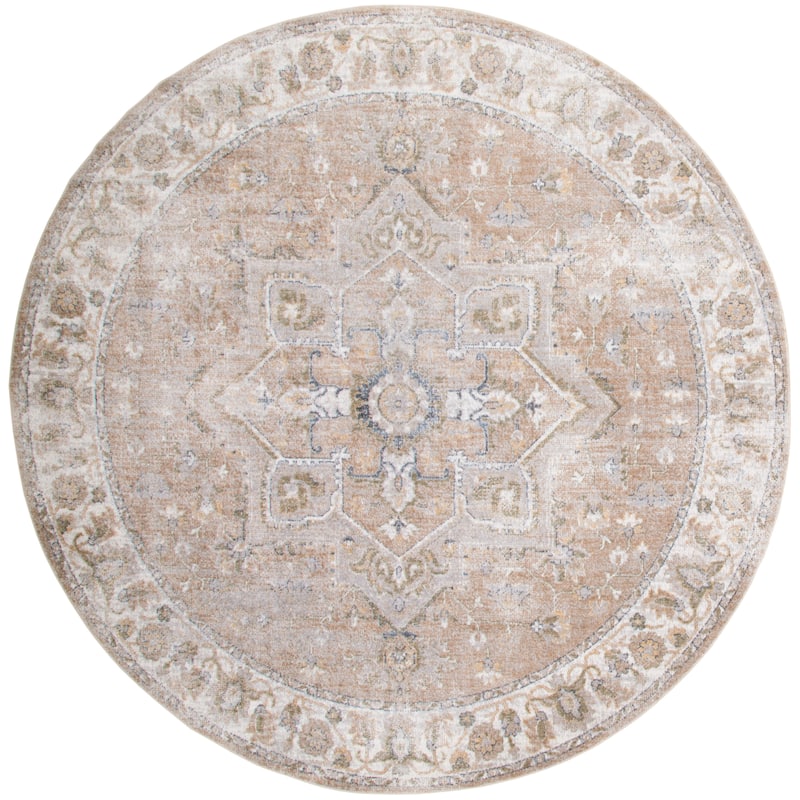 Nourison Astra Machine Washable Distressed Area Rug - 5'3" Round - Beige