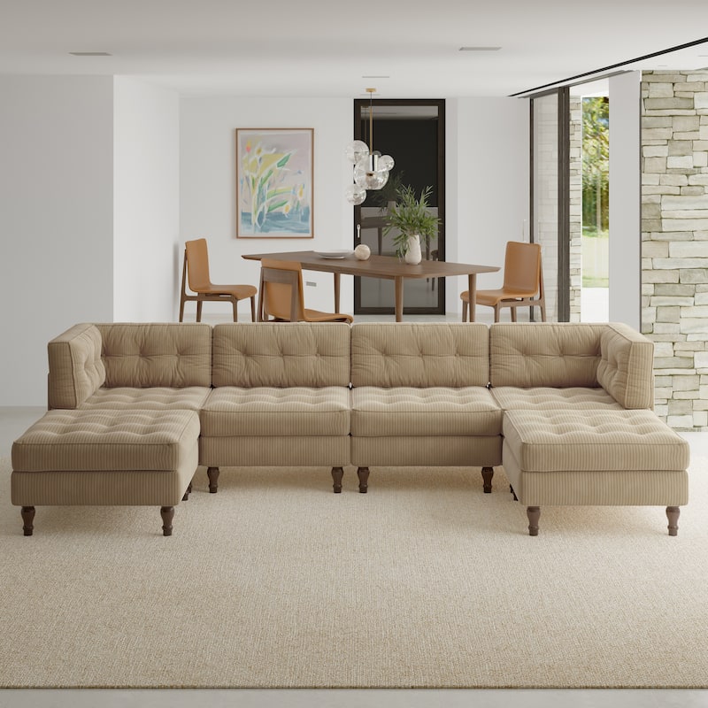 Oversized Modular Sectional Corduroy Fabric Tufted Sofa
