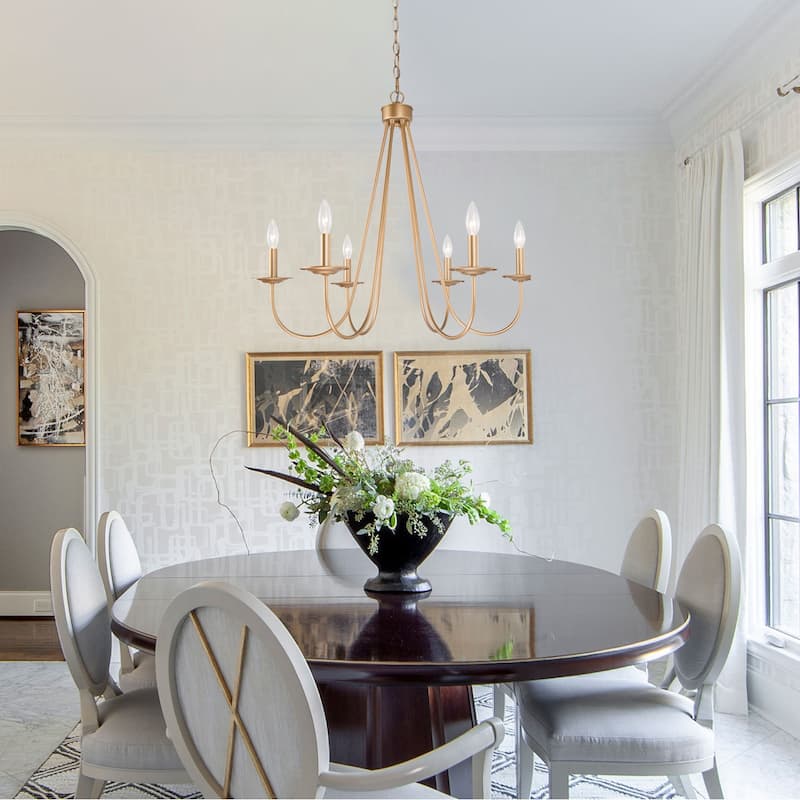 Rella Modern Glam 6-light Gold Chandelier Candlestick 28inch Wagon Wheel Dining Room Lighting Fixture