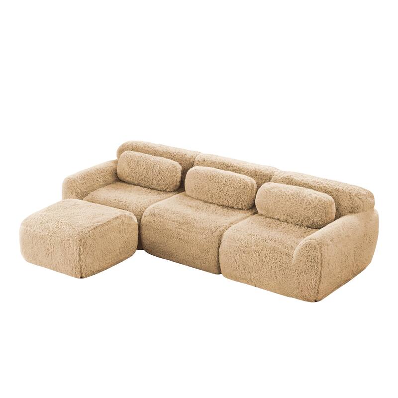 L-Shaped Boneless Sectional Sofa Set with Ottoman, Throw Pillows, 32D High-Density Sponge, No Assembly Required