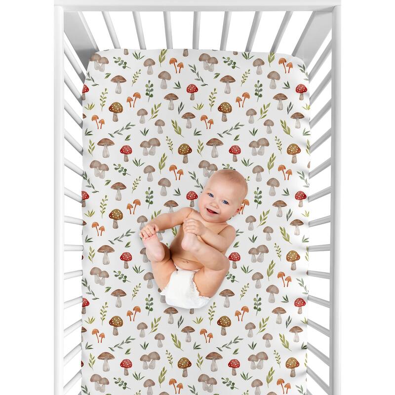 Sweet Jojo Designs Woodland Forest Animals Boy, Girl, Unisex/Gender Neutral 3 Pack Fitted Crib Sheets - Solid Green, Mushrooms