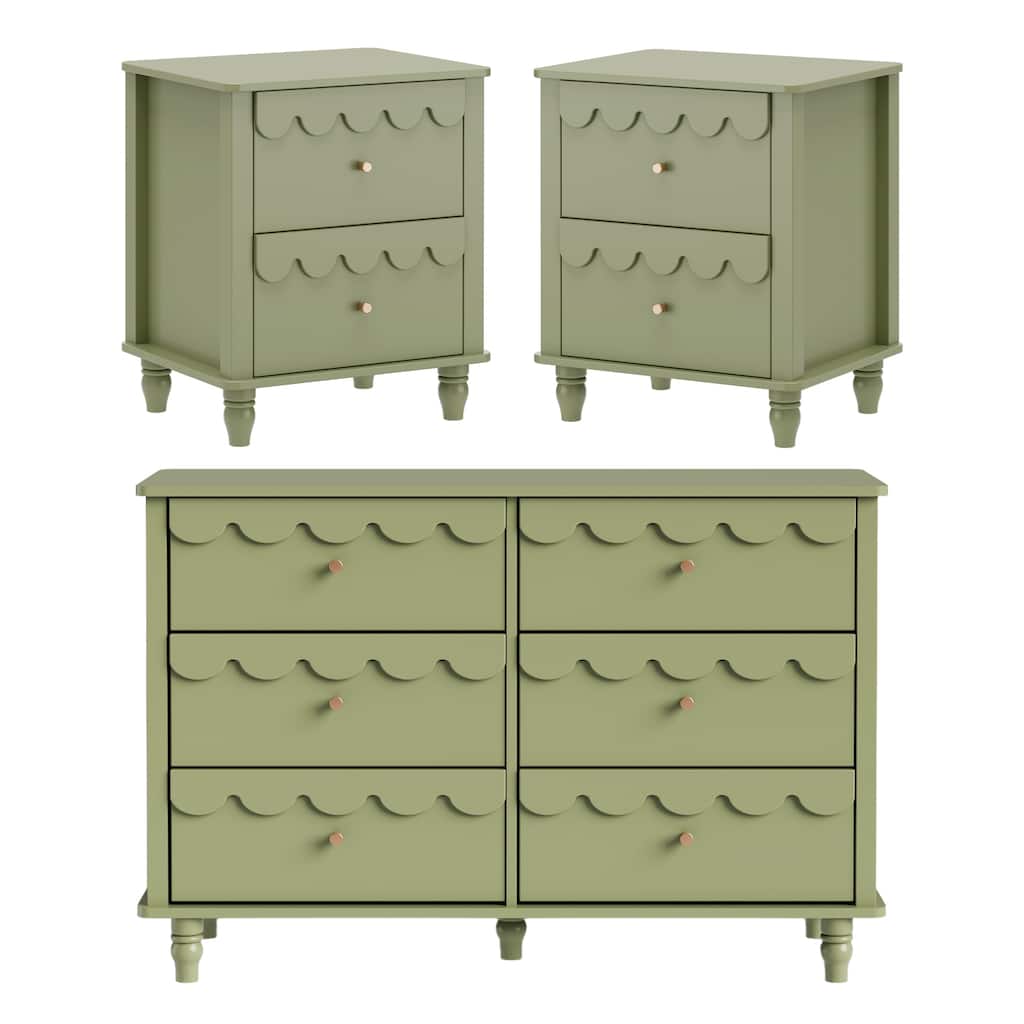 Lace Trim 6-Drawer Dresser with Nightstand Kids' Bedroom Dream Storage