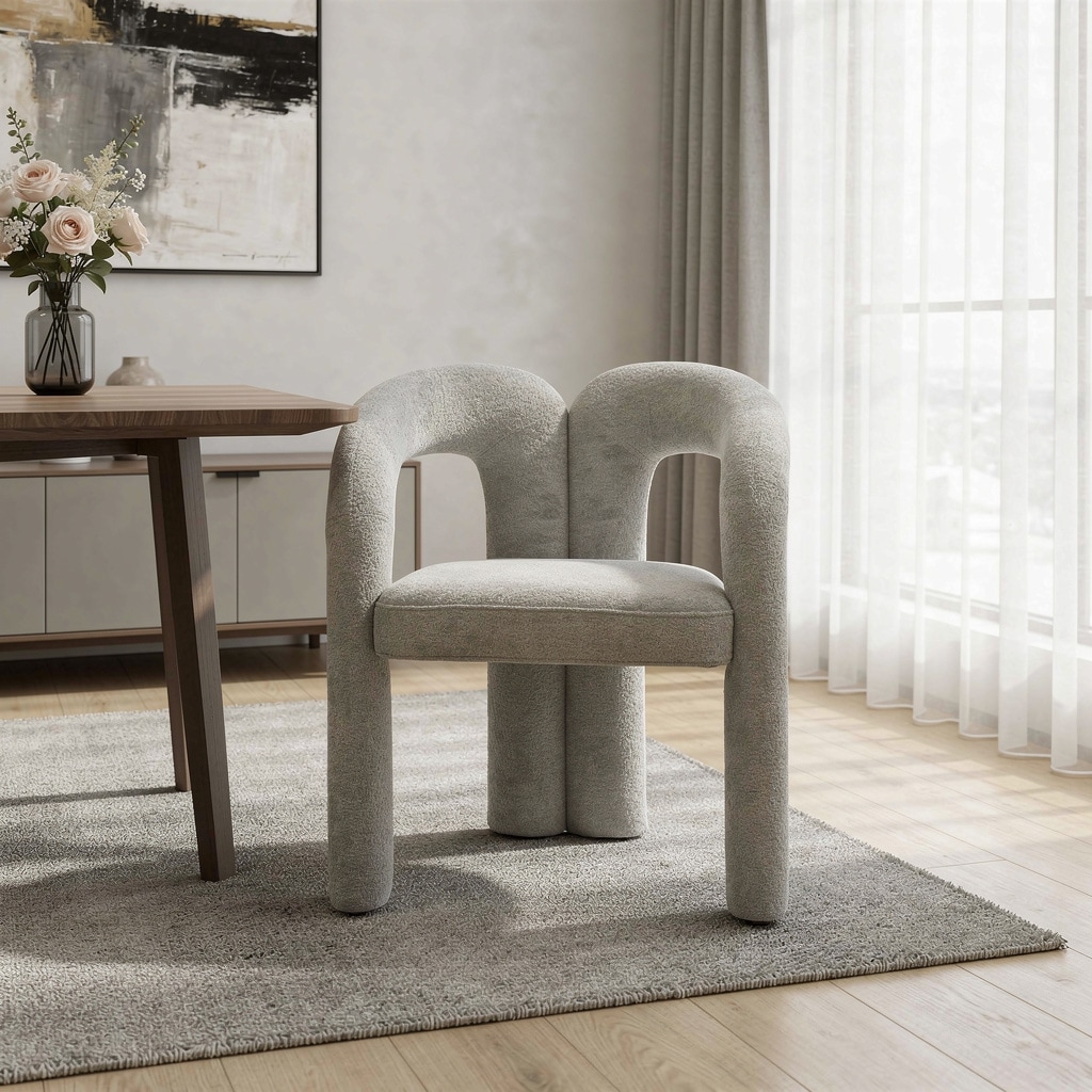 HomeRoots Dark Gray Boucle Partially Open Back Dining Arm Chair - 25.00 in. x 30.00 in. x 23.00 in.