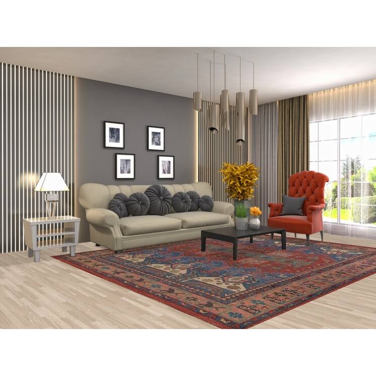 Geometric Red Sirjan Oriental Area Rug Hand-knotted Wool Carpet - 8'0"x 9'10"