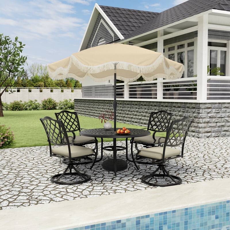 Clihome 9 Ft. Bohemian Fringed Patio Market Umbrella