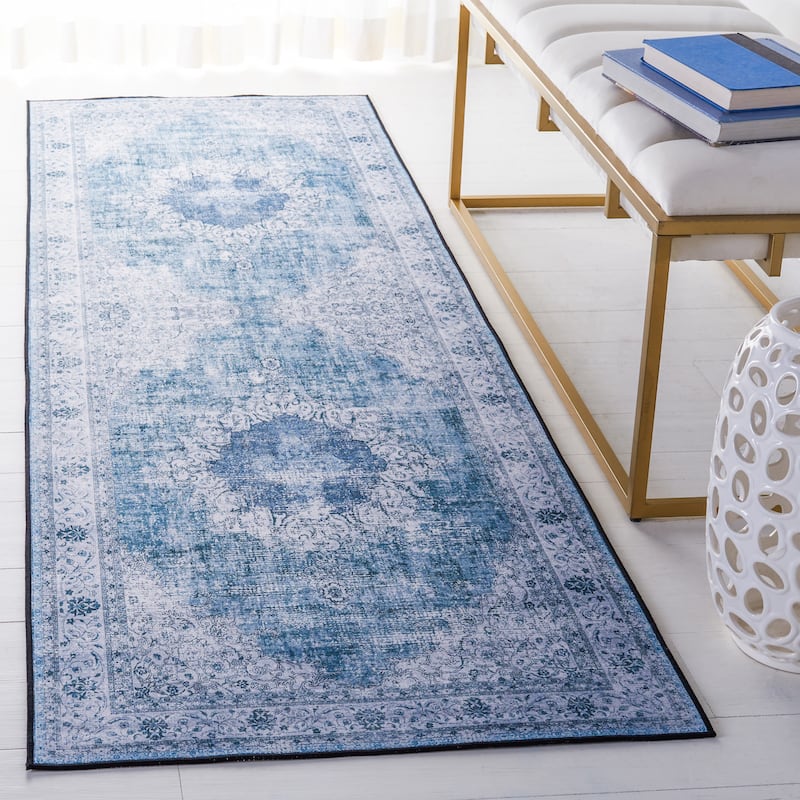 SAFAVIEH Tucson Machine Washable Slip Resistant Genny Oriental Distressed - 2' 6" x 6' - Green/Grey - Rectangle