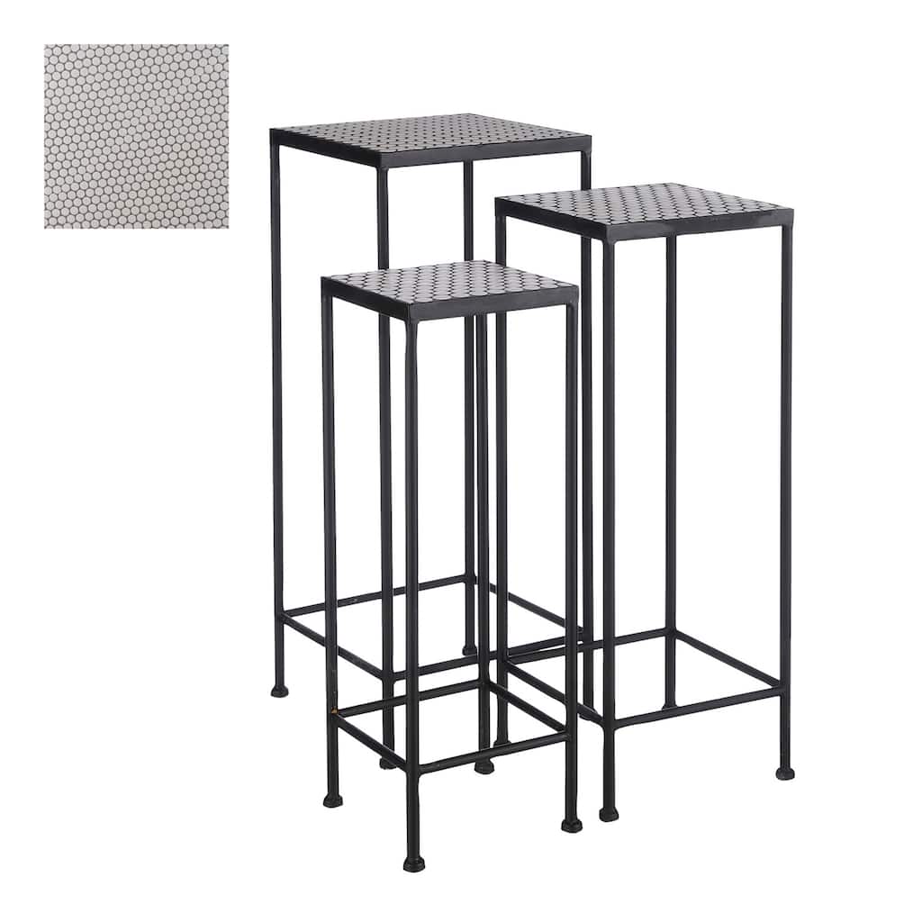 Set of 3 Exelsa Plant Stands White- ST