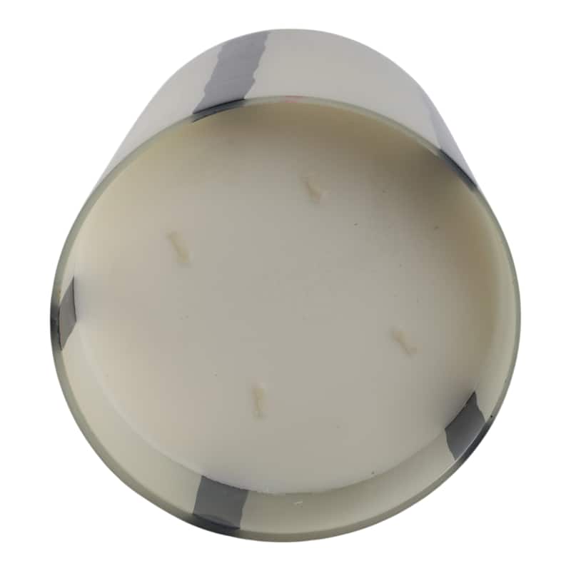 Modern Glass and Wax Decorative Candle with Artisanal Swirl Design - 7" x 7" x 8.5"