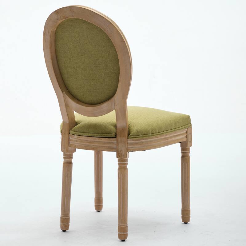 Kitchen Linen Dining Chair Set of 2, Wooden Frame Chair w/ Oval Backrest
