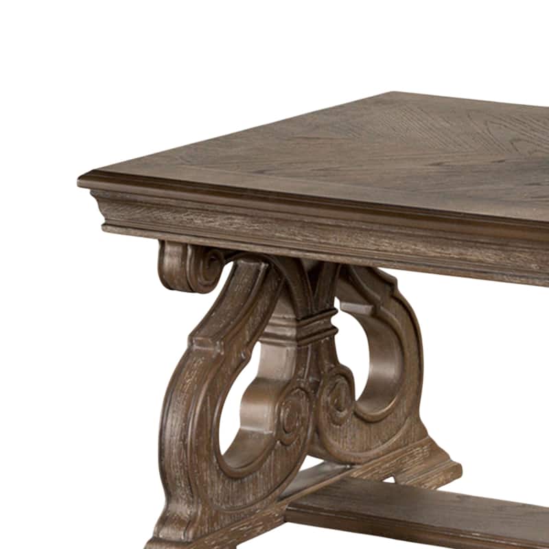 Wooden Coffee Table with Scroll Legs in Oak