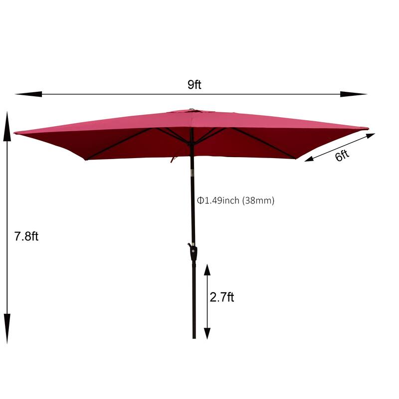 6 x 9ft Patio Umbrella Outdoor Waterproof Umbrella with Crank and Push Button