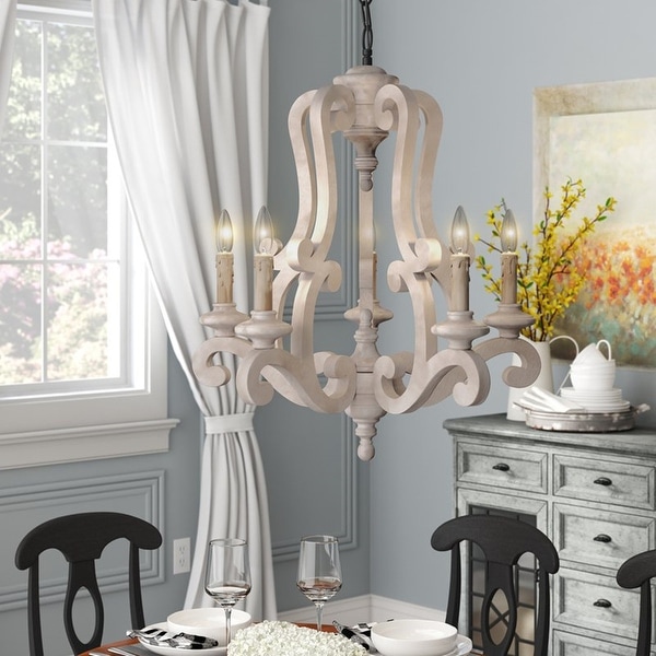 Shop Rustic 5-Light Distressed Antique White Wood Chandelier - On Sale