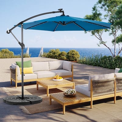 10ft Solar LED Offset Hanging Market Water-resistant Patio Umbrella