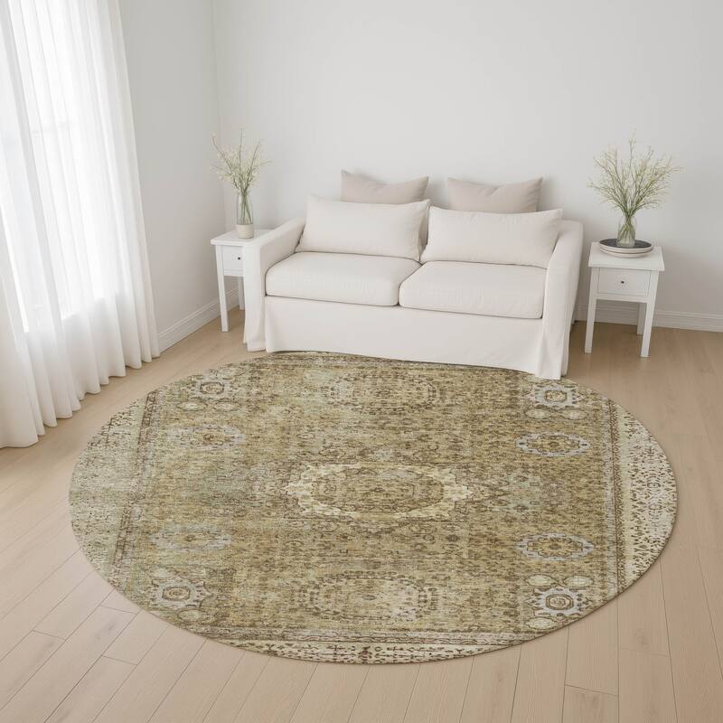 Premium Washable Super Soft Vintage Traditional Mayfield Rug - Brown - 8' x 8'