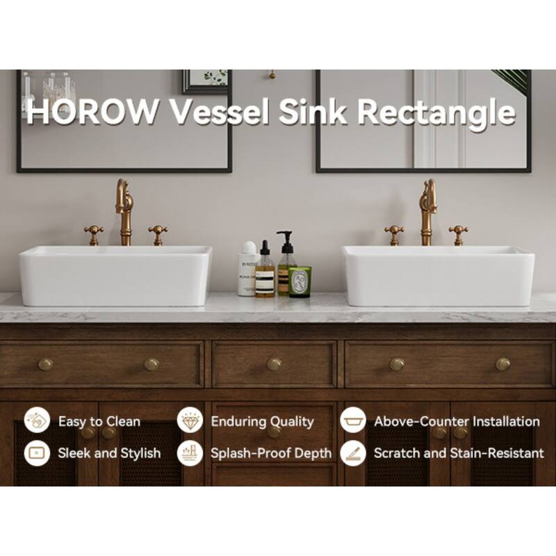 HOROW 19 inch Rectangular White Bathroom Ceramic Vessel Sink Art Basin