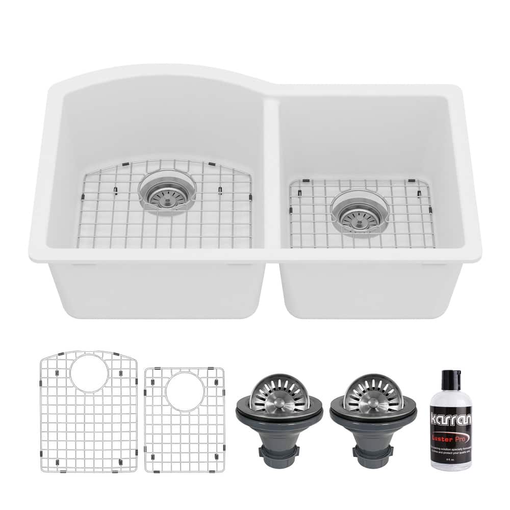 Karran Undermount Quartz 32 in. 60/40 Double Bowl Kitchen Sink Kit