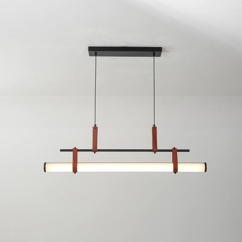 41.7" W Modern Cylinder Linear Acrylic Island LED Pendant Light with Leather Accents for Dining Room