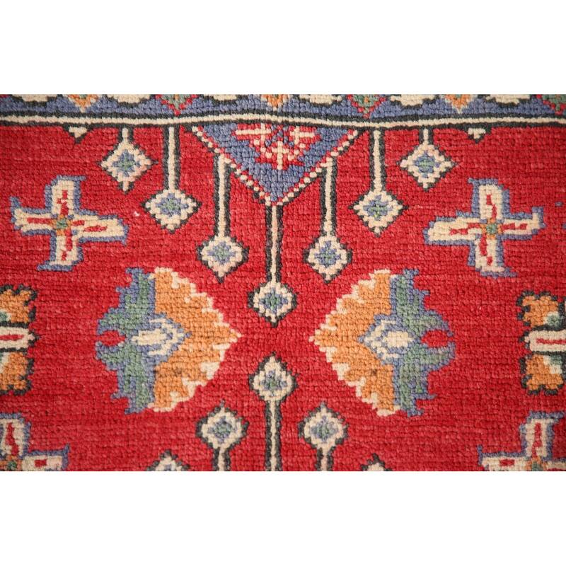 Geometric Kazak Rug Hand-Knotted Traditional Foyer Wool Carpet - 3'4"x 4'10"