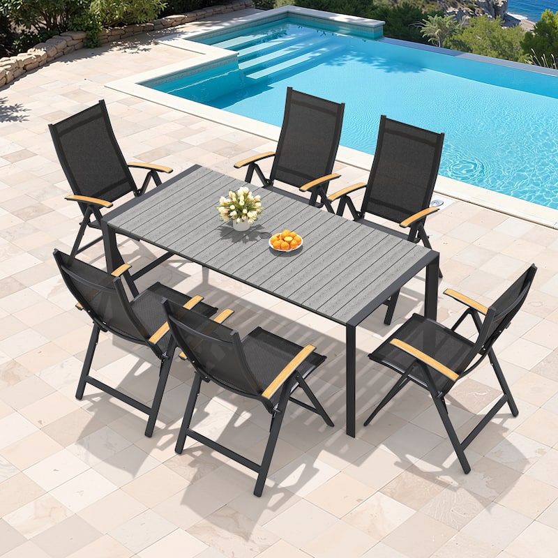 7/9/11-Piece Outdoor Patio Dining Set Aluminum Rectangular Dining Table and Adjustable Folding Chairs - Grey