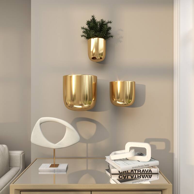 Gold, Black, Silver or White Metal Indoor Outdoor Floating Wall Planter (Set of 3) - S/3 9", 7", 6"H