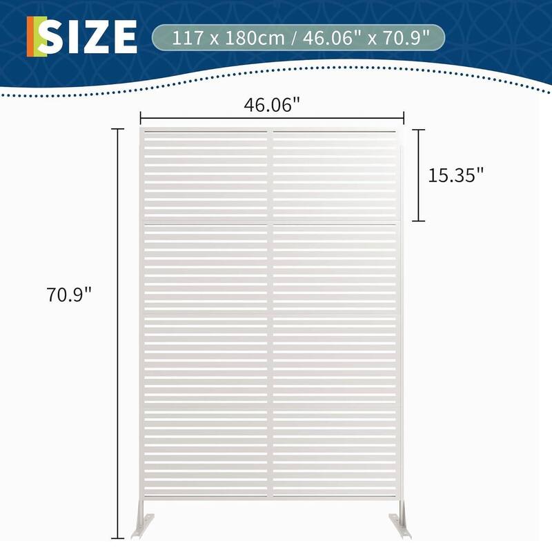 2 Pcs Freestanding Decorative Metal Privacy Screen Outdoor with Stand for Balcony, White