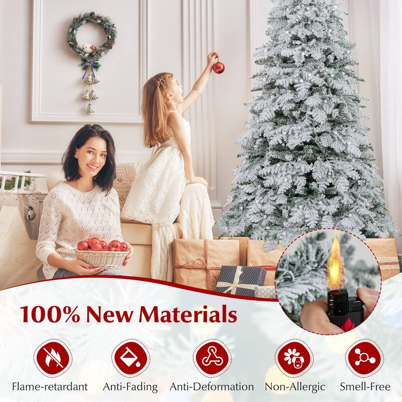 Costway 6/7 FT Artificial Snow-flocked Christmas Tree with 130 Balls, - See Details