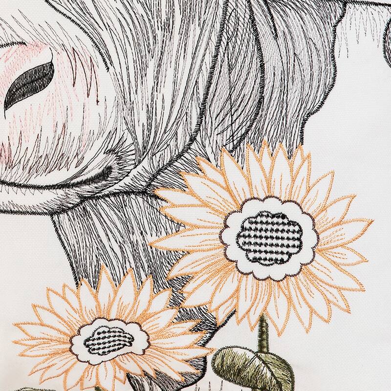 18" x 18" Happy Sunflower Cow Indoor / Outdoor Embroidered Throw Pillow