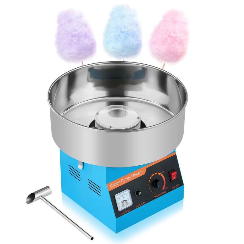 Blue Stainless Steel 1000W Cotton Candy Machine with 1 Hour Run and Easy Cleanup - 14.96x14.96x13.31 in