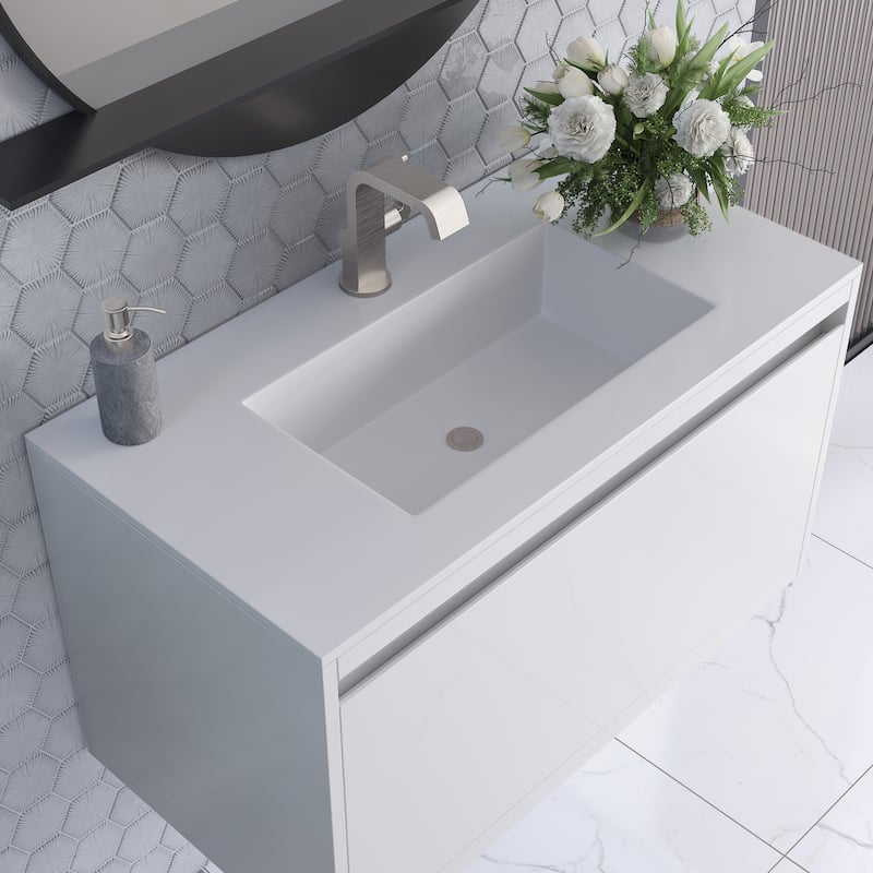 James Martin Vanities Mantova 35.4" Single Vanity Cabinet, Glossy White - No Base, Glossy White Top