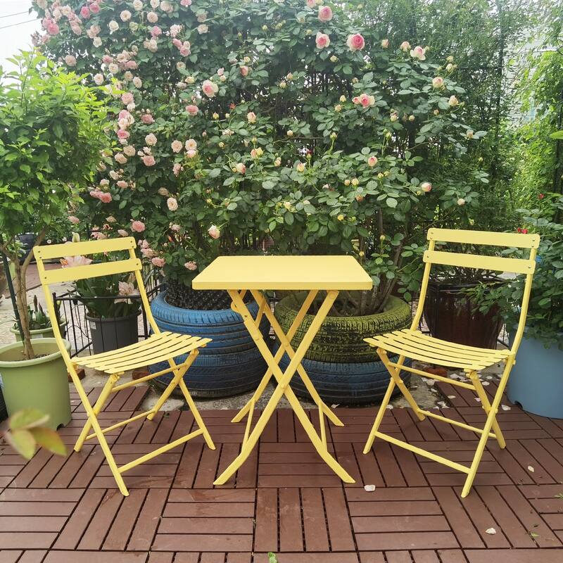 3-Piece Foldable Table Chairs Set Patio Conversation Set with 2 Chairs