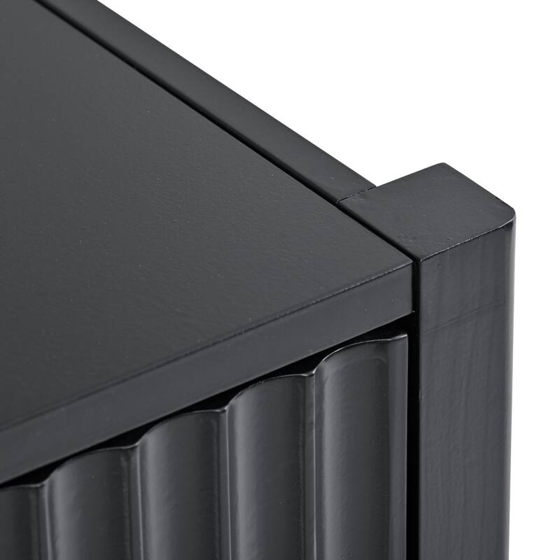 63.1"Modern 4-Vertical Wavy Slatted Doors Sideboard,Storage Cabinet With Elegant Design, Solid Wood Legs, Metal Handles