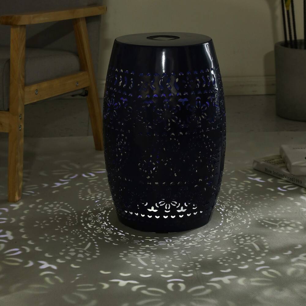 Roomfitters Outdoor Solar Garden Side Table with Light, Floral Cutouts Decorative Accent End Table for Patio or Balcony