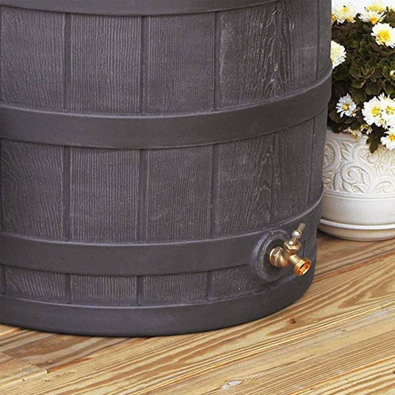 Good Ideas Rain Wizard 50 Gallon Rain Barrel Water Collector, Oak (2 Pack) - 19