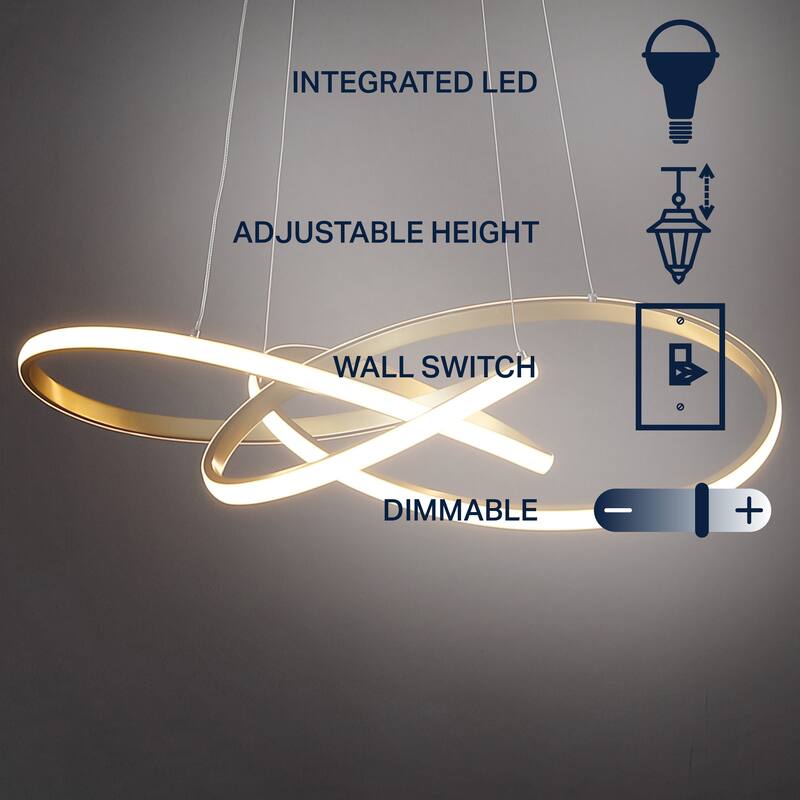 Circulo 25" Abstract Integrated LED Metal Adjustable Pendant, Black by JONATHAN Y