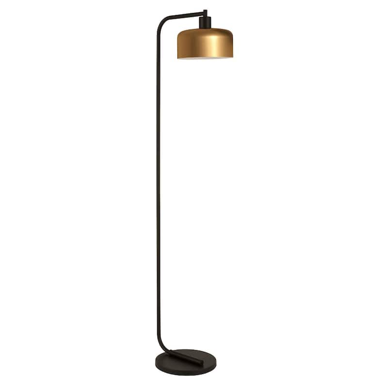 57" Black Arched Floor Lamp with Brass Metal Bell Shade Smart and Satin Finish for Living Room or Bedroom
