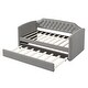 preview thumbnail 2 of 8, Gray Twin Upholstered Daybed Button Tufting Frame Sofa Bed with Trundle and Silver Nail Head Trim, Curved Arms for Guest Room