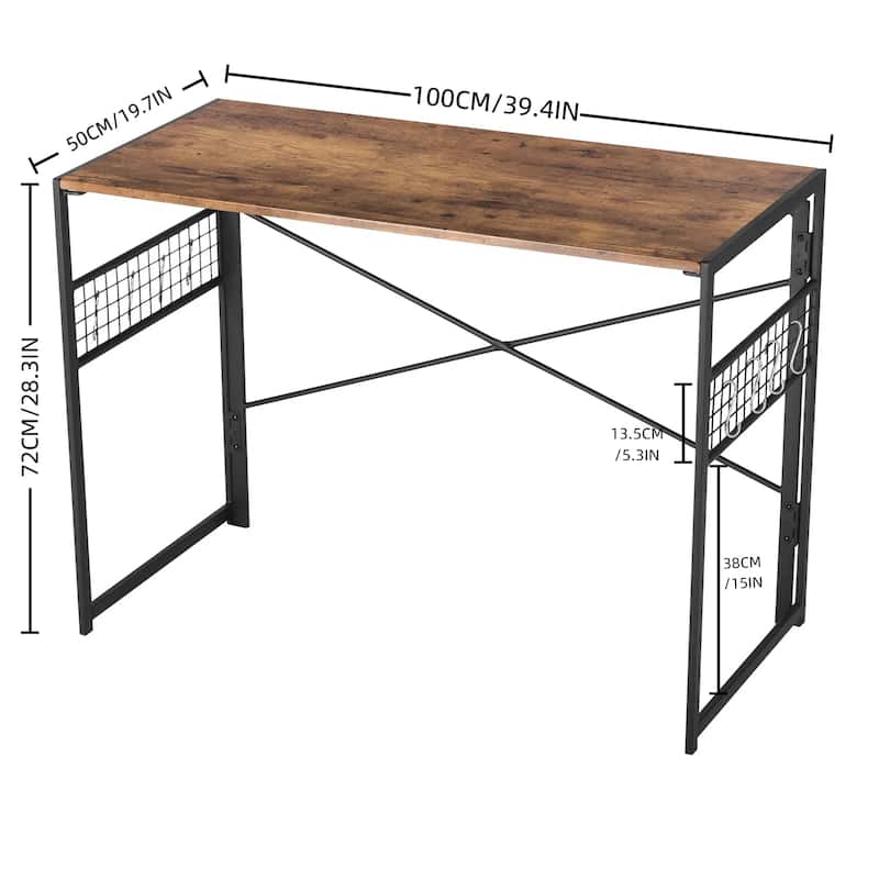 Homylin Folding Writing Desk with Metal Frame, Space-Saving Computer Table, No Assembly Required