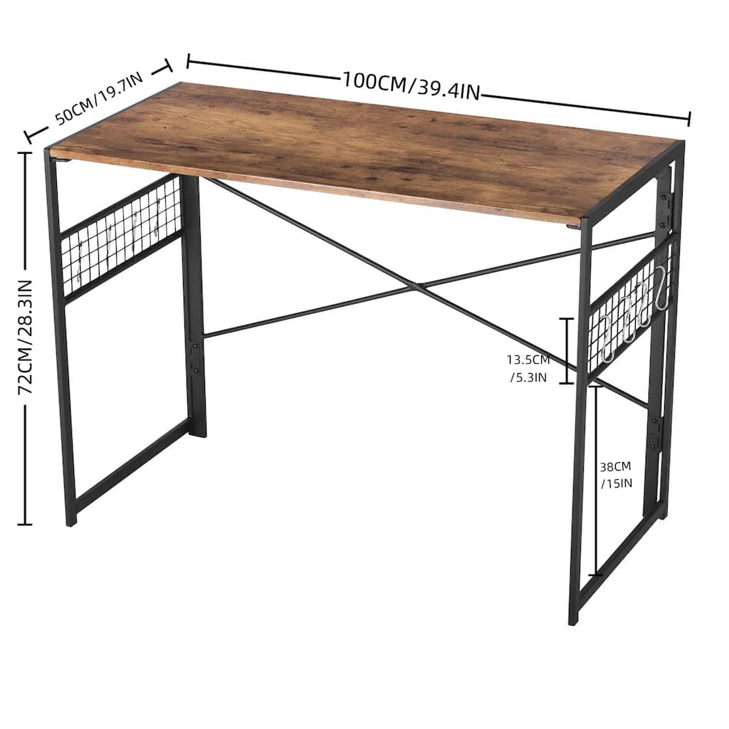 Homylin Folding Writing Desk with Metal Frame, Space-Saving Computer Table, No Assembly Required