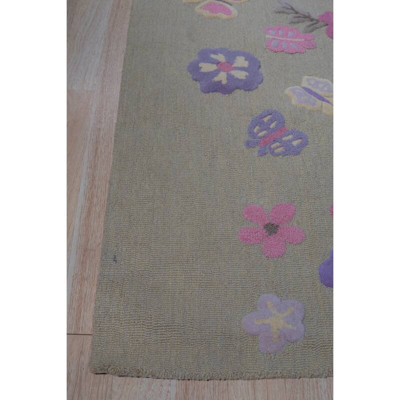 Hand-Tufted Wool Gray Transitional Animal Kid's Butterfly Rug - Whimsical Charm and Cozy Comfort